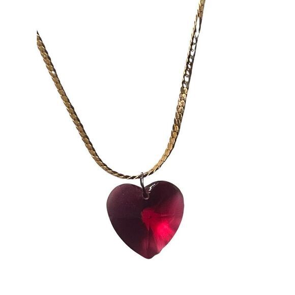 Swarovski 3D Ruby Red  Large Heart Pendant Necklace Gold Plated Women’s - Picture 6 of 8